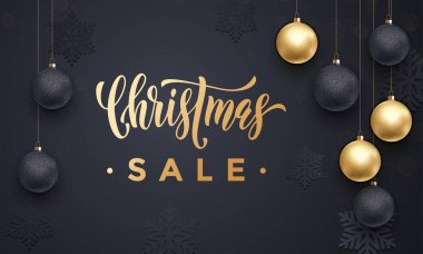 Kar taneleri ile Noel satışı büyük başlığı altın dekorasyon desen