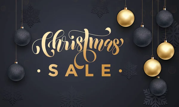 Χριστούγεννα πώληση αφίσας νιφάδες χιονιού μοτίβο χρυσά στολίδια — Διανυσματικό Αρχείο