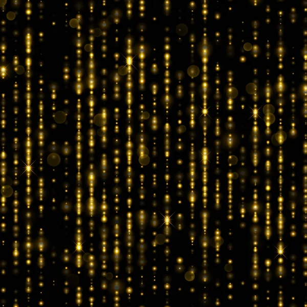 Fils de tinsel dorés avec particules scintillantes, gouttes de pluie dorées pailletées — Image vectorielle