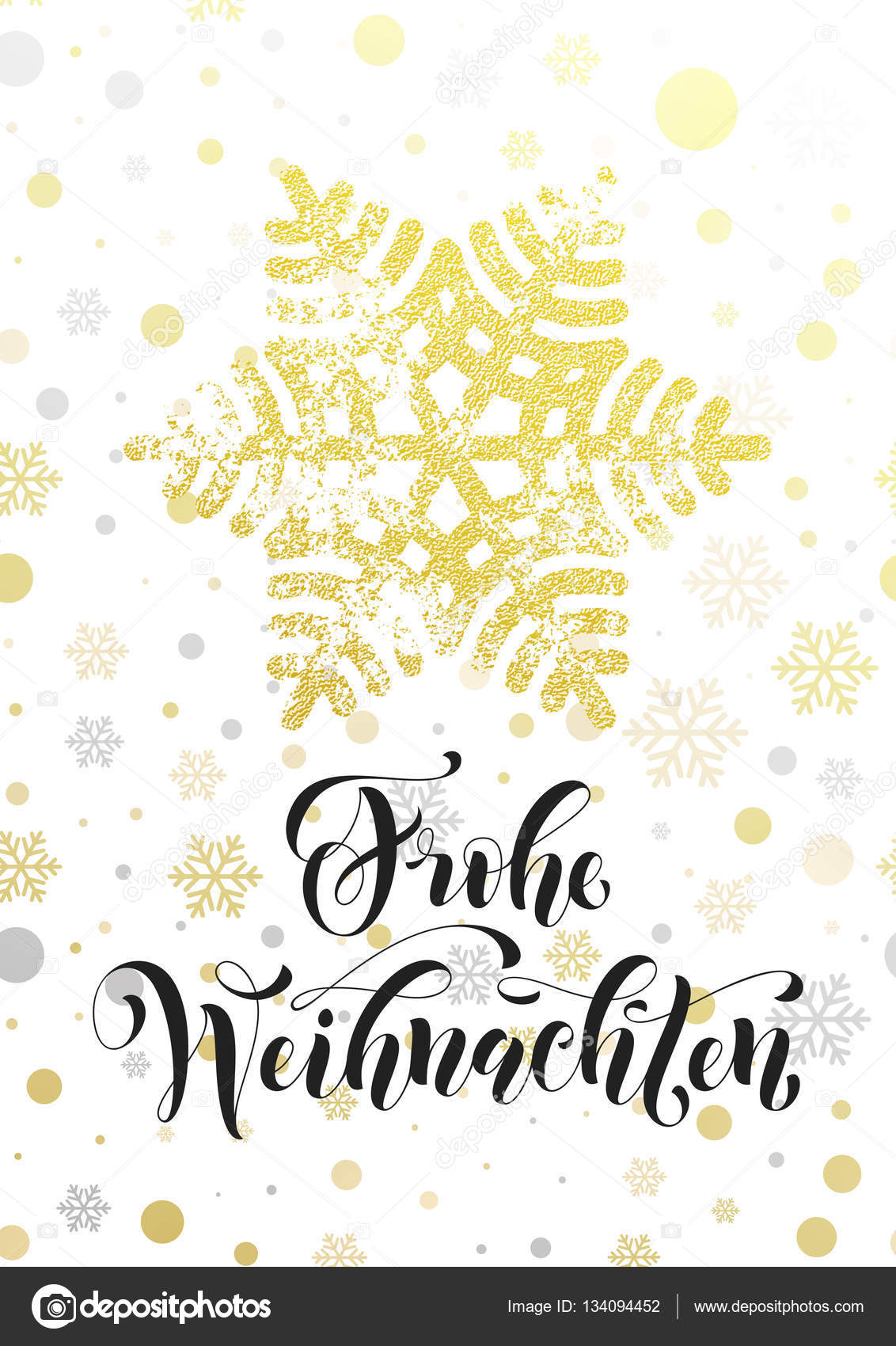 Merry Christmas German Frohe Weihnachten poster golden glitter snowflake — Wektor stockowy