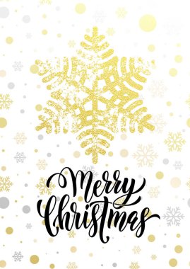 Neşeli Noel tebrik kartı için altın glitter, kar tanesi