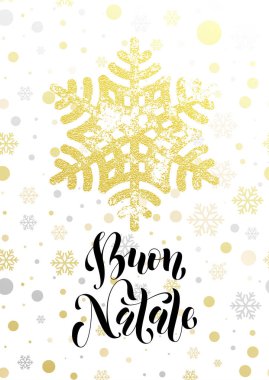 Neşeli Noel İtalyan Buon Natale tebrik kartı altın glitter kar tanesi