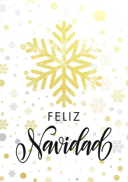 Español Navidad Feliz Navidad oro brillo copo de nieve tarjeta de felicitación — Vector de stock