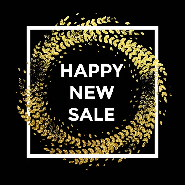 Ano novo venda ouro brilho grinalda decoração moldura no preto —  Vetores de Stock