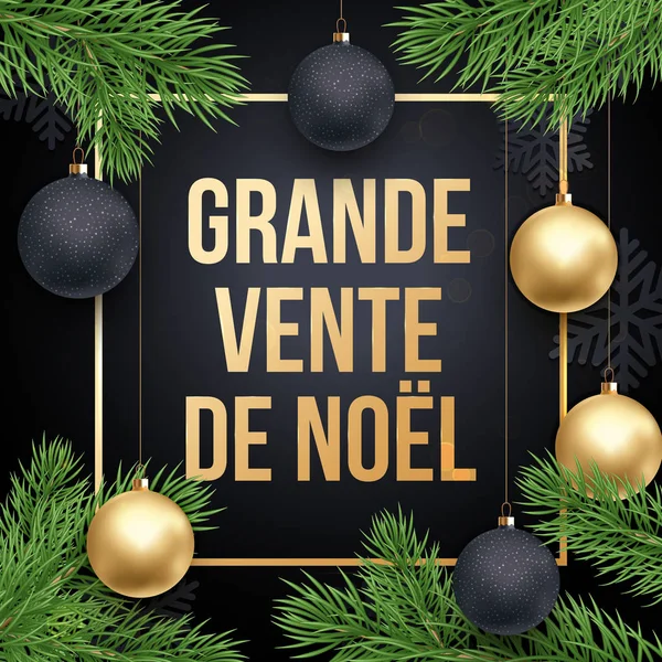 Venta de Navidad Francés Vente de Noel descuento cartel promocional — Vector de stock