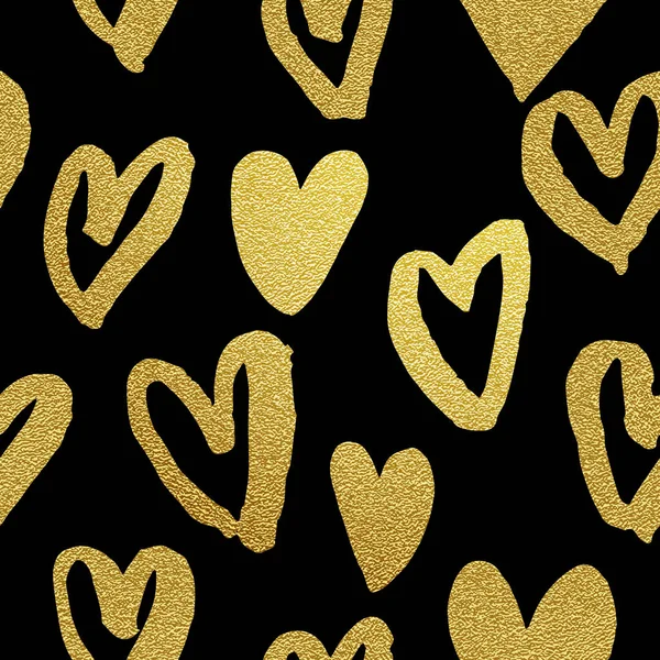 Gold glitter hearts pattern Valentine day black background — Stock Vector