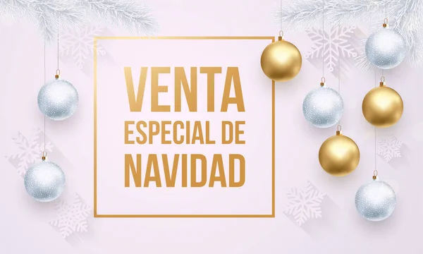 ขายคริสต์มาสสเปน Venta de Navidad โปสเตอร์โปรโมชั่นสีขาวทอง — ภาพเวกเตอร์สต็อก