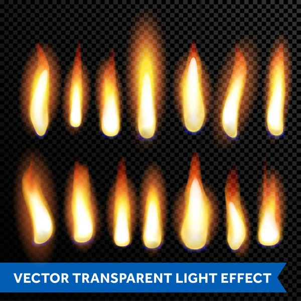 Vlammen Vuur branden vlammende transparante vector set — Stockvector