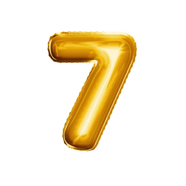 Numer 7 siedmiu 3d złotym realistyczne alfabet balon — Zdjęcie stockowe