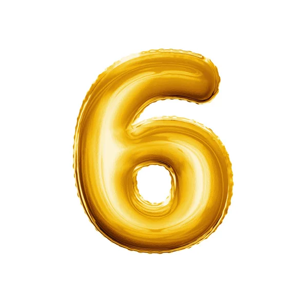 Ballon numéro 6 Six 3D feuille d'or alphabet réaliste — Photo