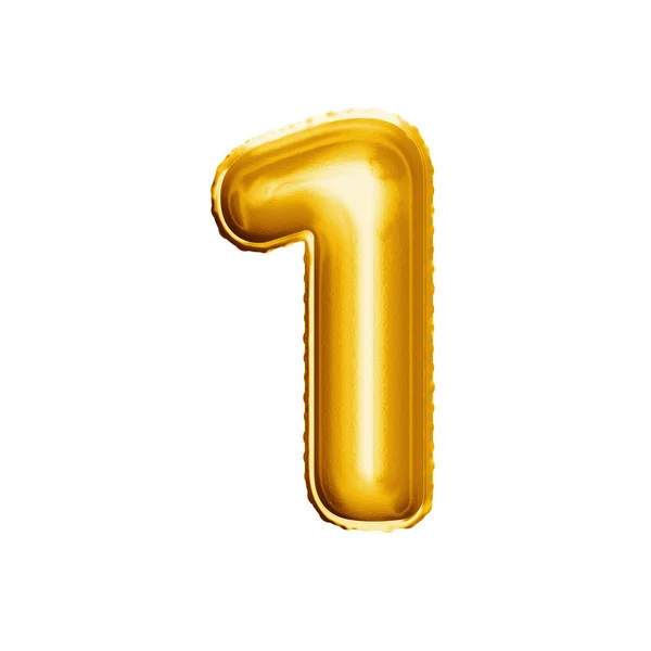 Balónek číslo 1 jeden 3d zlatá fólie realistické abeceda — Stock fotografie