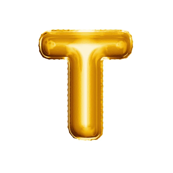 Balloon letter T 3D golden foil realistic alphabet — Stock Photo, Image