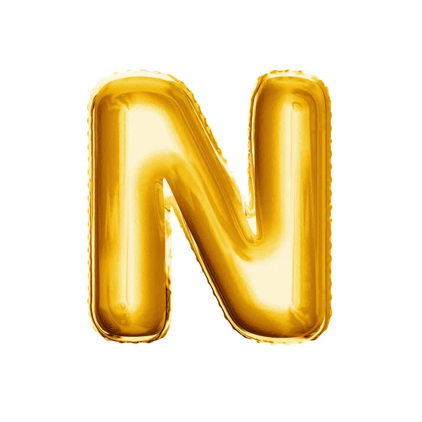 Шариковая буква N 3D золотая фольга реалистичный алфавит — стоковое фото