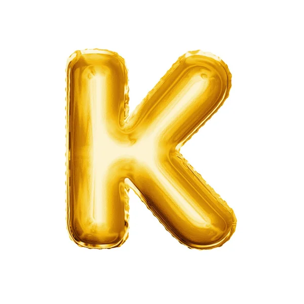 Letra balão K 3D folha dourada alfabeto realista — Fotografia de Stock