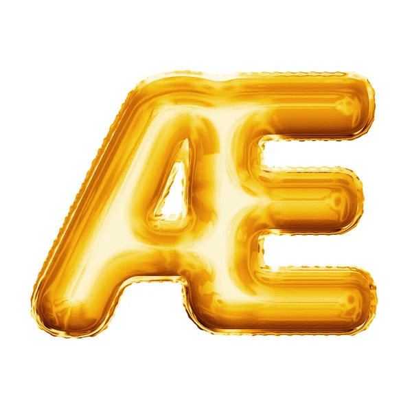 Lettre ballon AE ligature 3D feuille d'or alphabet réaliste — Photo