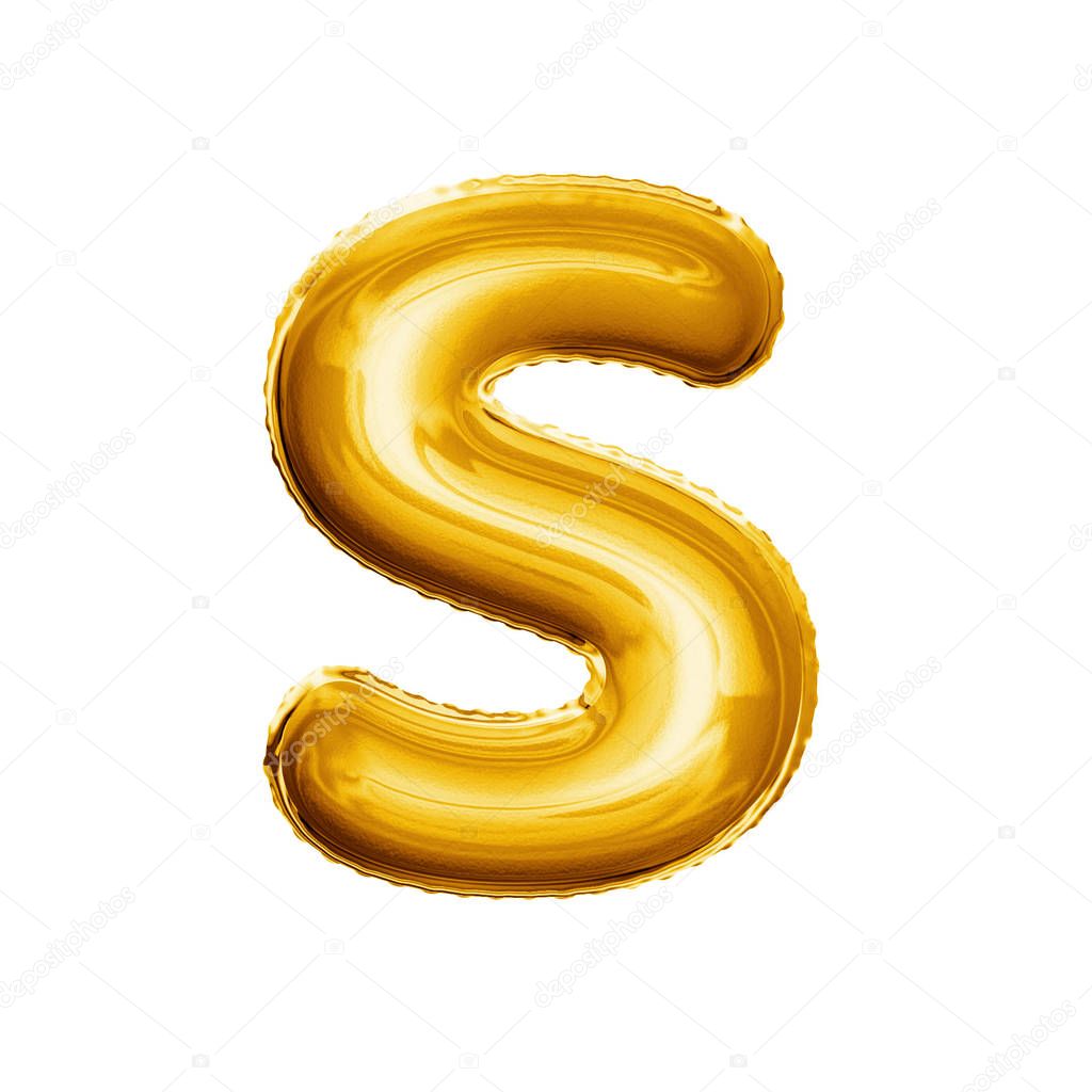 Balloon letter S 3D golden foil realistic alphabet
