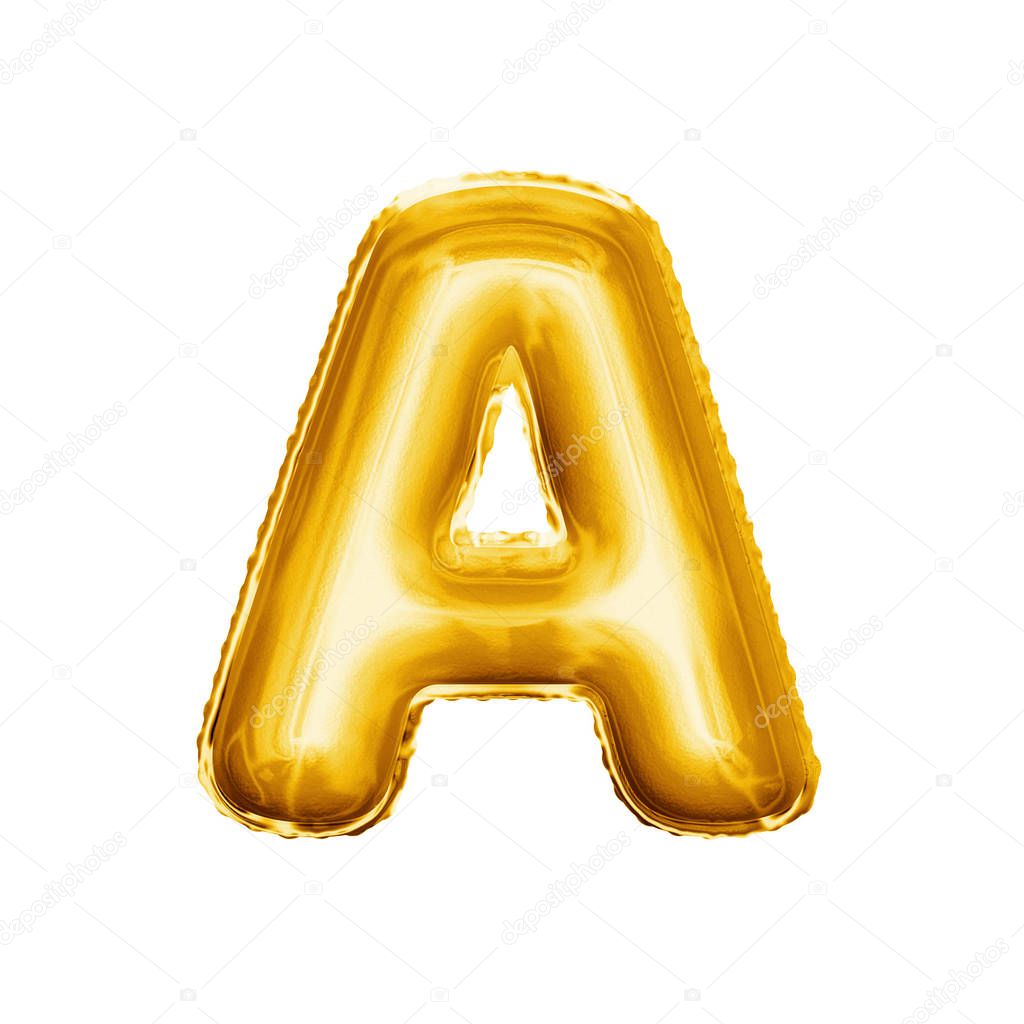 Balloon letter A 3D golden foil realistic alphabet