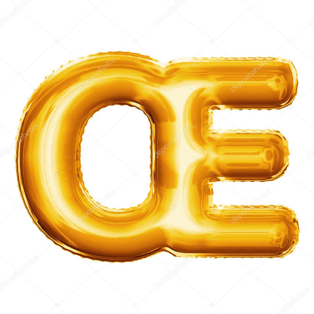 Balloon letter OE ligature 3D golden foil realistic alphabet