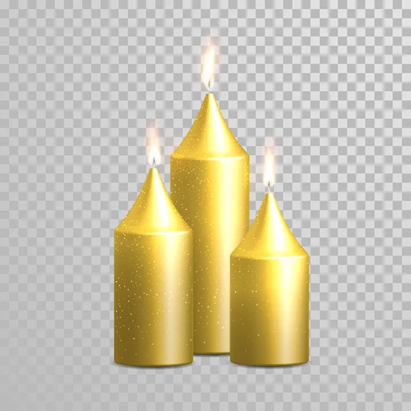 Golden sparkling candle flame burning candles vector set