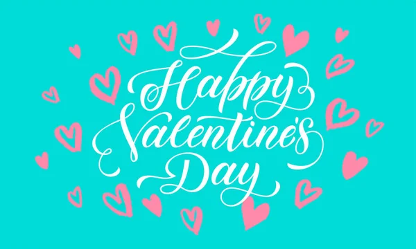 Feliz día de San Valentín corazón tarjeta de felicitación caligrafía — Vector de stock