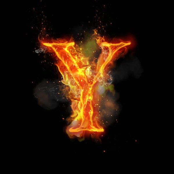 Fire letter Y of burning flame light — Stock Photo, Image