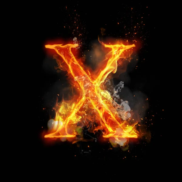 Fire letter X of burning flame light — Stock Photo, Image