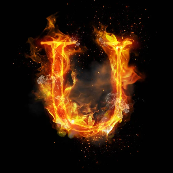 Fire letter U of burning flame light — Stock Photo, Image