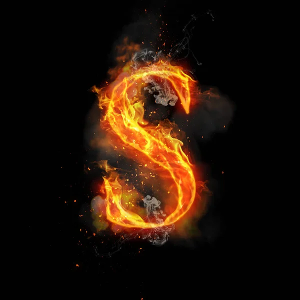 Fire letter S of burning flame light — Stock Photo, Image