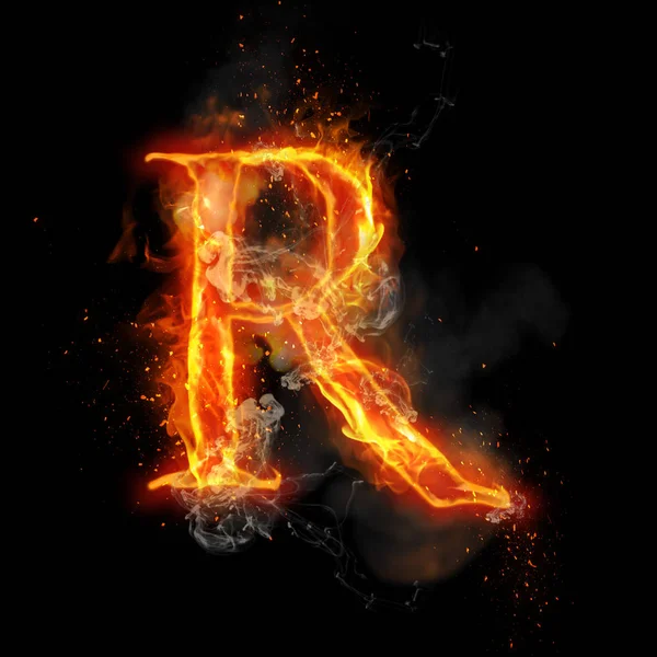 Letra de fuego R de la luz de llama ardiente — Foto de Stock