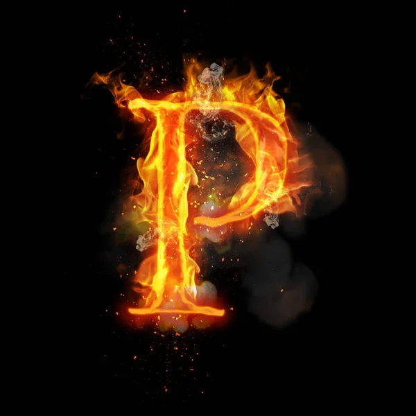 Fire letter P of burning flame light — Stock Photo, Image