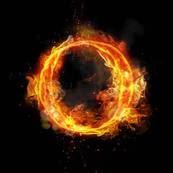 Fire letter O of burning flame light — Stock Photo, Image