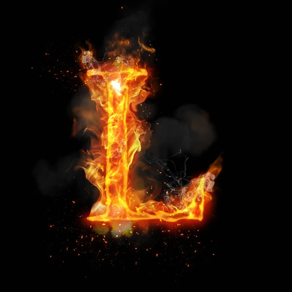 Fire letter L of burning flame light — Stock Photo, Image