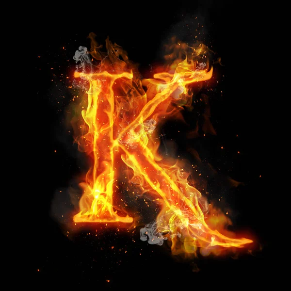 Fire letter K of burning flame light — Stock Photo, Image