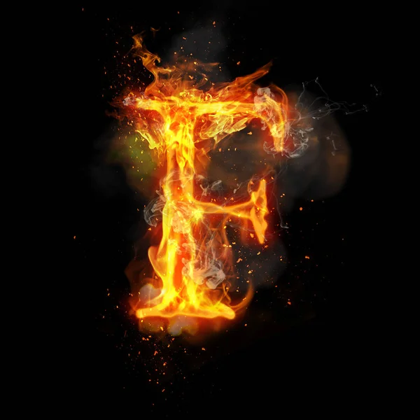 Letra de fuego F de luz de llama ardiente — Foto de Stock