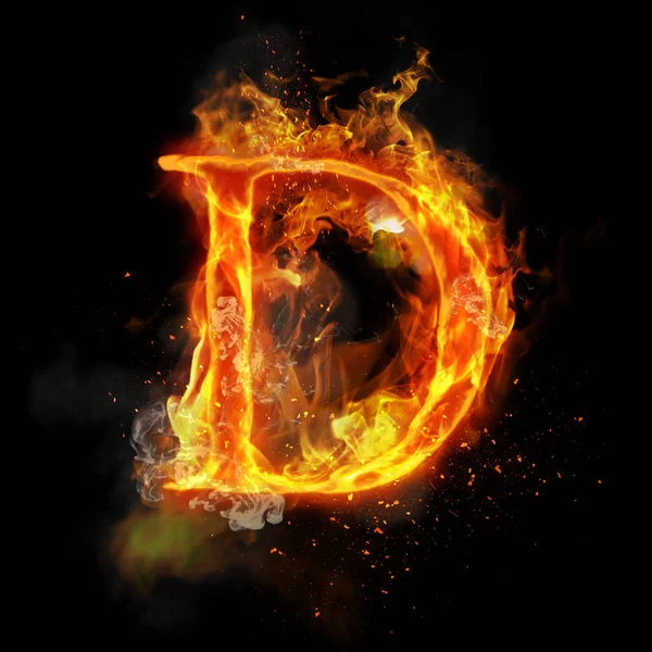 火燃烧火焰照亮的字母 D — 图库照片
