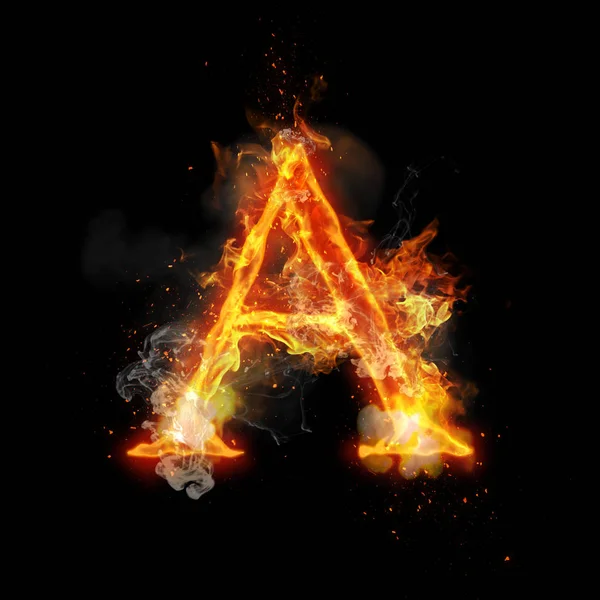 Fire letter A of burning flame light — Stock Photo, Image