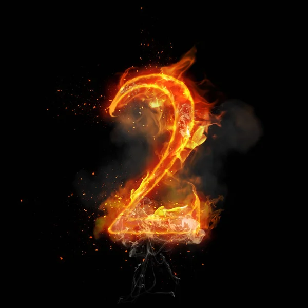 Tűz 2-es szám két égő láng — Stock Fotó