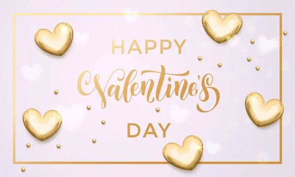 Happy Valentine day golden hearts greeting card — Stock Vector