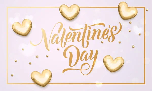 Feliz día de San Valentín corazones de oro tarjeta de felicitación — Archivo Imágenes Vectoriales