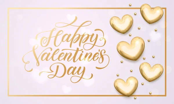 Feliz día de San Valentín corazones de oro tarjeta de felicitación — Vector de stock