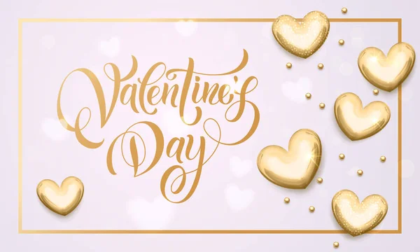 З Днем Святого Валентина Золоті серця вітальна листівка — стоковий вектор