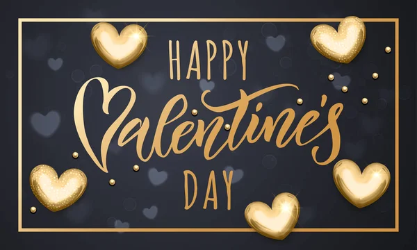 Glückliche Valentinstag goldene Herzen Grußkarte — Stockvektor