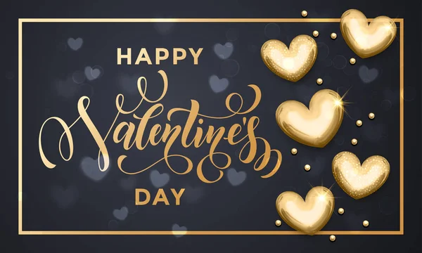 Feliz dia dos namorados corações dourados cartão de saudação —  Vetores de Stock