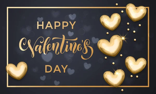 Feliz día de San Valentín corazones de oro tarjeta de felicitación — Archivo Imágenes Vectoriales