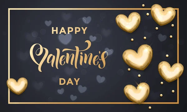 Feliz día de San Valentín corazones de oro tarjeta de felicitación — Archivo Imágenes Vectoriales