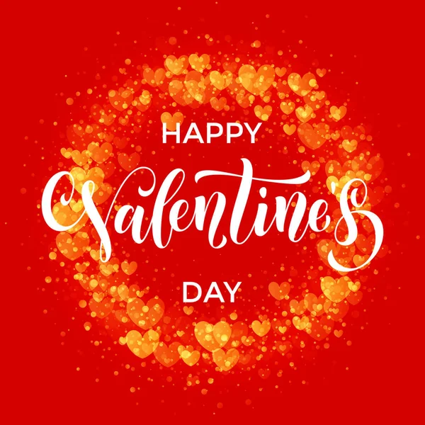 Boldog Valentin nap arany szívek üdvözlőlap — Stock Vector