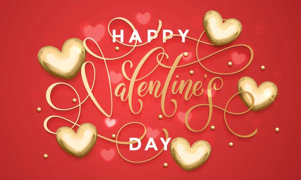 Feliz día de San Valentín patrón corazones de oro tarjeta de felicitación — Vector de stock