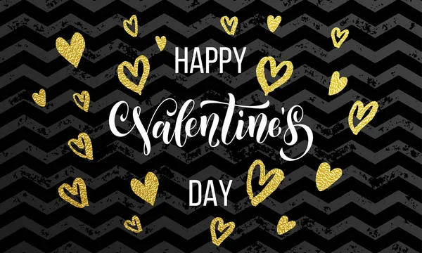 Złoty dzień Valentine miłości serca brokat z życzeniami — Wektor stockowy