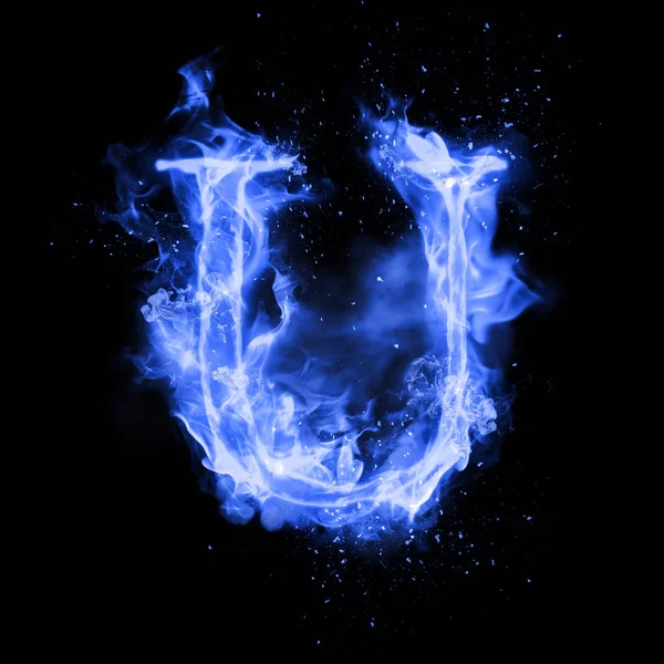 Fire letter U of burning flame light — Stock Photo, Image