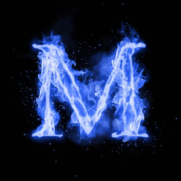 Fire letter M of burning flame light — Stock Photo, Image